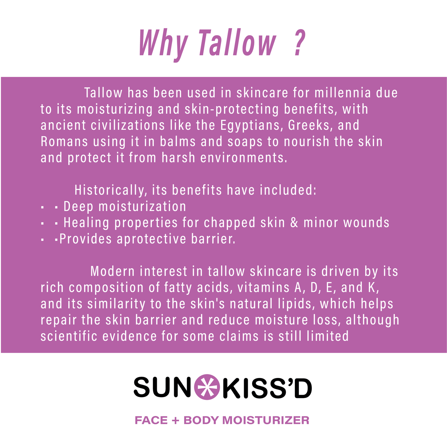 Sun*Kiss'd Tallow Face + Body Balm - 2 Ounce / Lavender Vanilla Bean