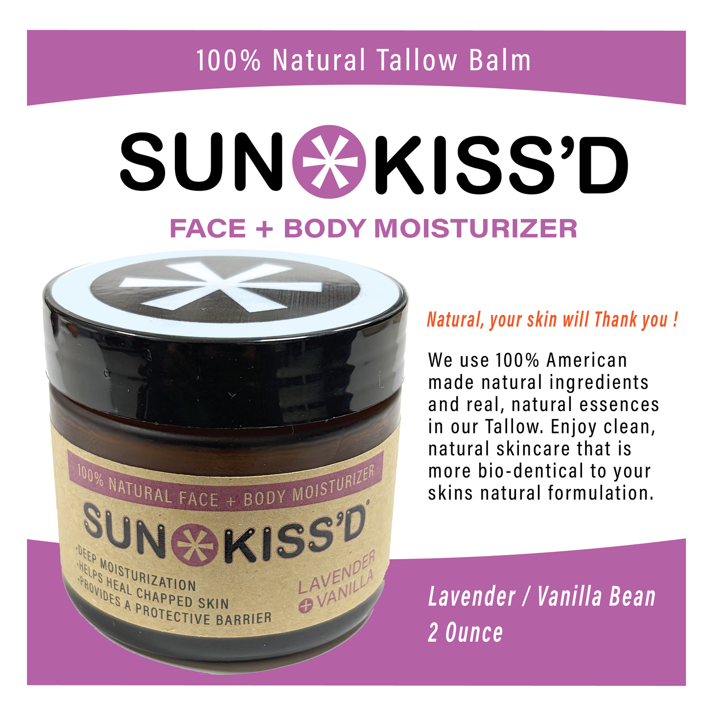 Sun*Kiss'd Tallow Face + Body Balm - 2 Ounce / Lavender Vanilla Bean